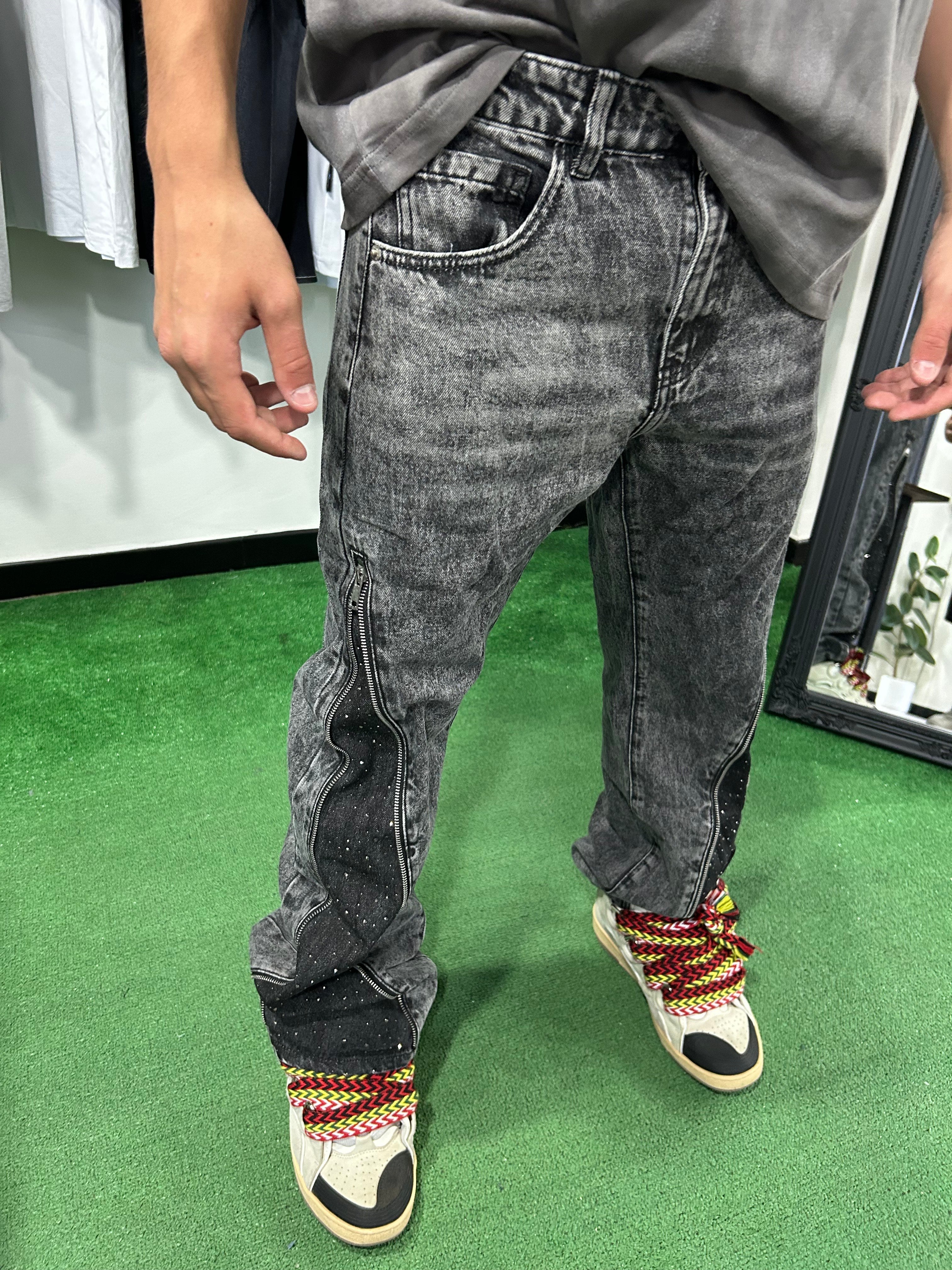 Jeans zip diamond